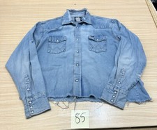 Vintage Wrangler Blue Denim Jean Pearl Snap Distressed Cropped Shirt