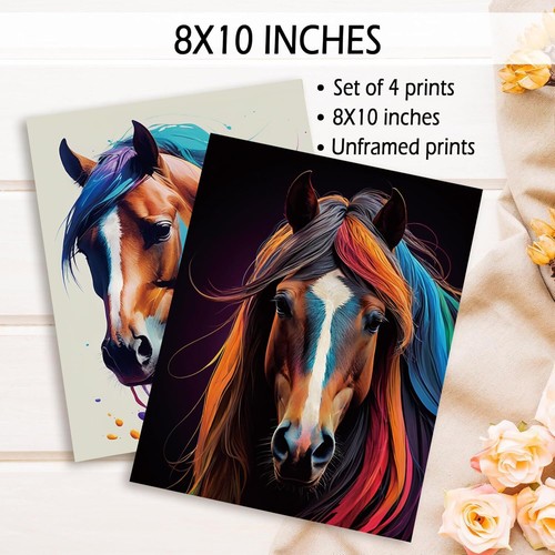 Set of 4 Wild Horse Watercolor Prints - Rustic Canvas Wall Art Decor for Home, B - Picture 7 of 7