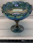 Vintage Carnival glass blue iridescent compote serving console bowl Indiana glas