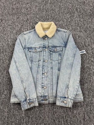 Old Navy Denim Jacket Women Medium Sherpa Lined Light Wash Trucker Coat NWT
