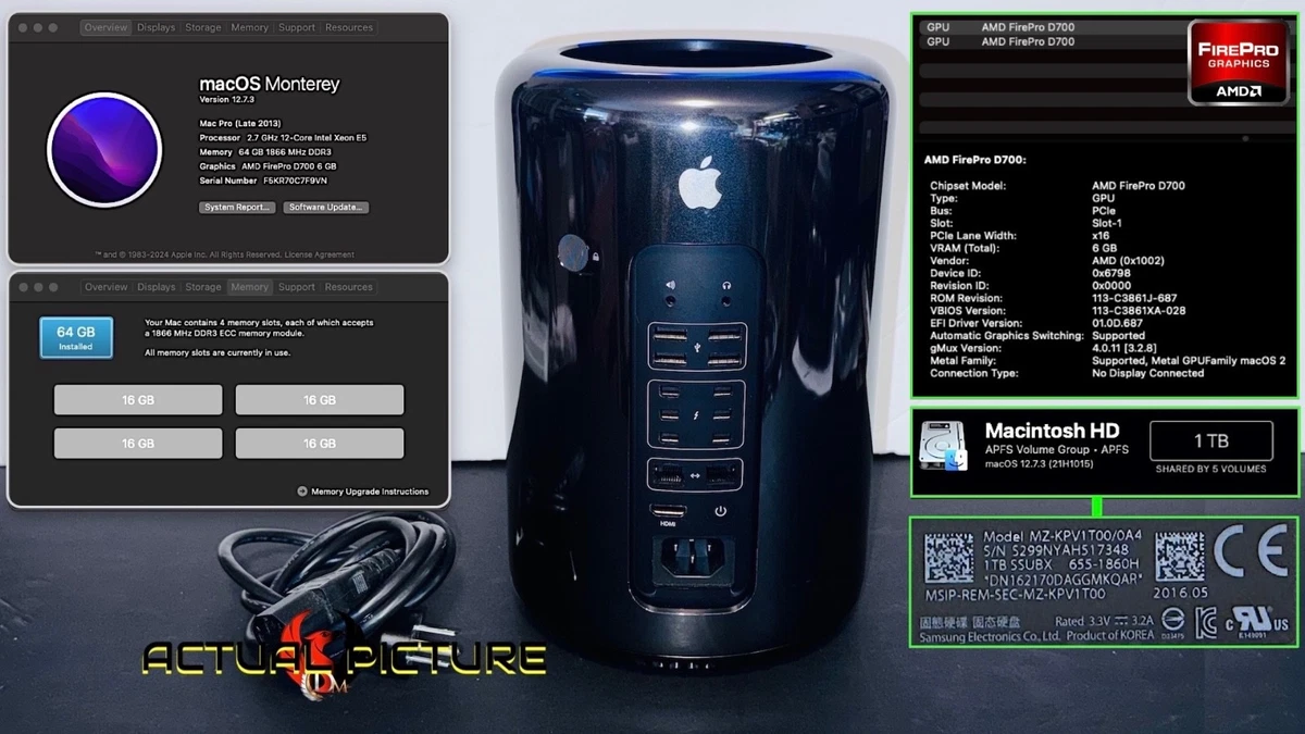 Macデスクトップ Mac Pro 2013 ADMFire Pro D5003gb x2 64gb Mac Pro