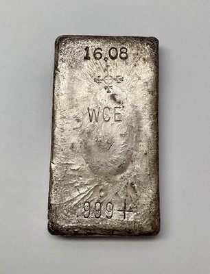 16.08 ozt Vintage WCE Poured 999+ Silver Bar 9480-1 #110