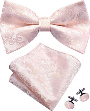 Mens Paisley Bow Tie Handkerchief Jacquard Woven Adjustable Pre-Tied Bowties Poc