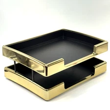 Tenex 500 Class Metal Side Load Letter Tray 22000 Office Desk Gold Tone 2 Tier