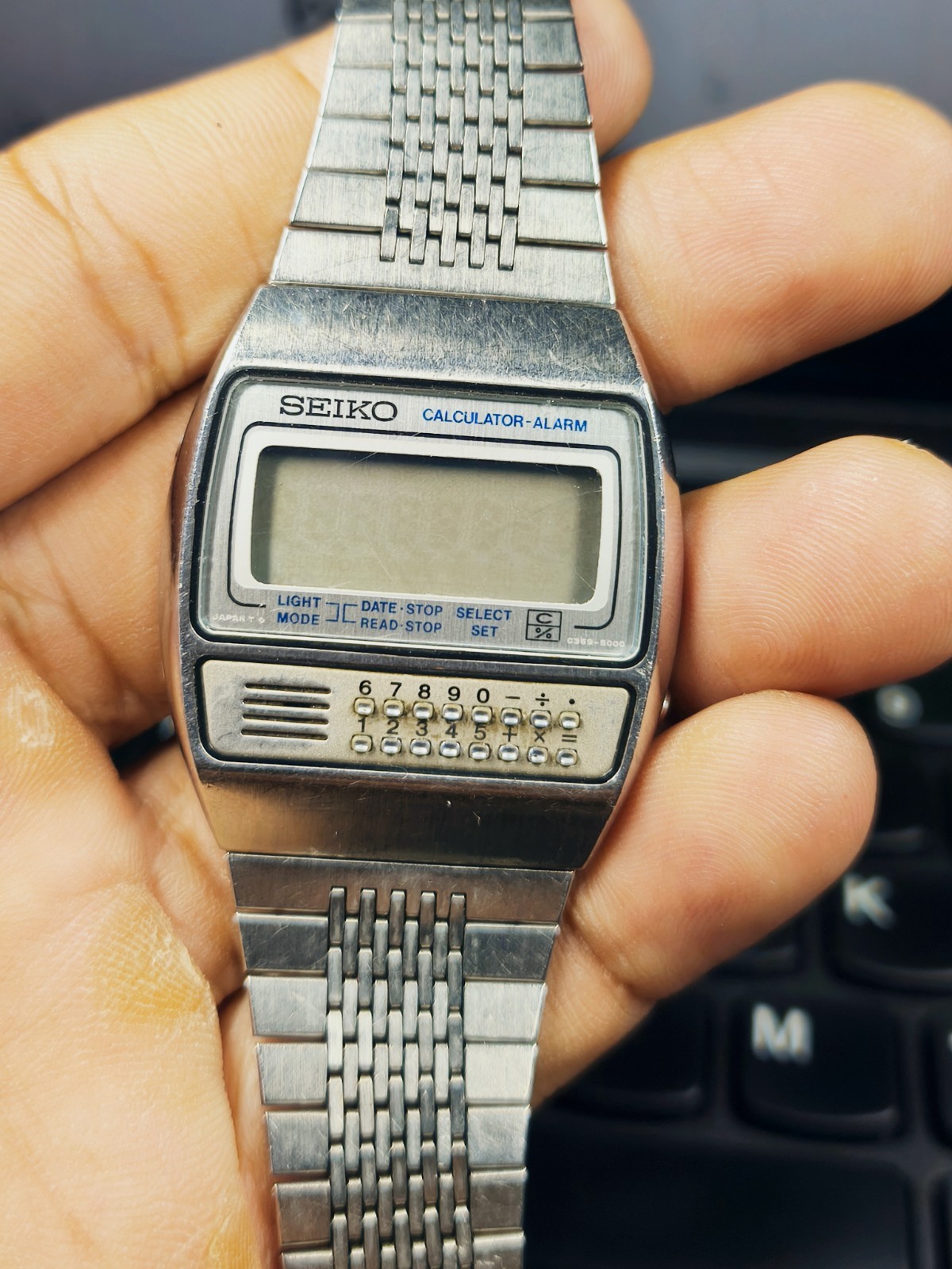 Vintage Seiko C359-5000 Calculator Alarm Watch For Parts Non-Working #21