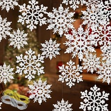 46 Pcs White Glitter Snowflake Ornaments Various Size Plastic Christmas Tree