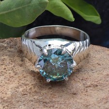 3.70 Ct. Round Cut Blue Diamond 925 Sterling Silver Men s Ring Wedding Gift