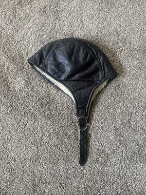 Vintage Broner Aviator Leather Helmet Sherpa Lined Motorcycle Leather Cap