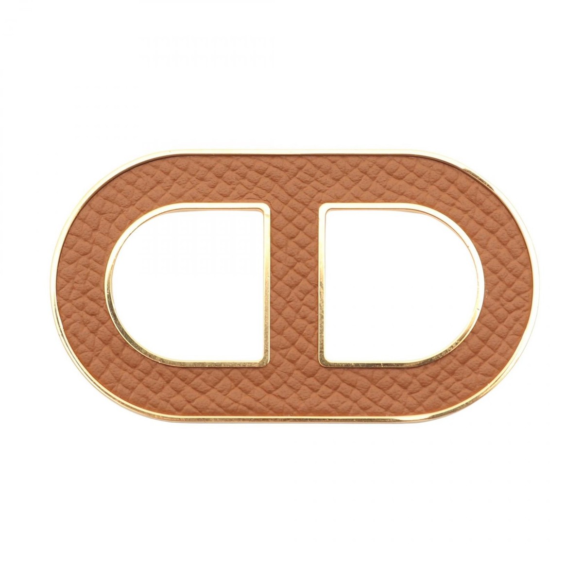 HERMES Chaine d'Ancre Brooch Pin Epsom leather Gold Plated Brown