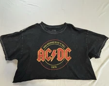 AC/DC High Voltage Rock 1976 Tour Cropped Band Tee Black Size L