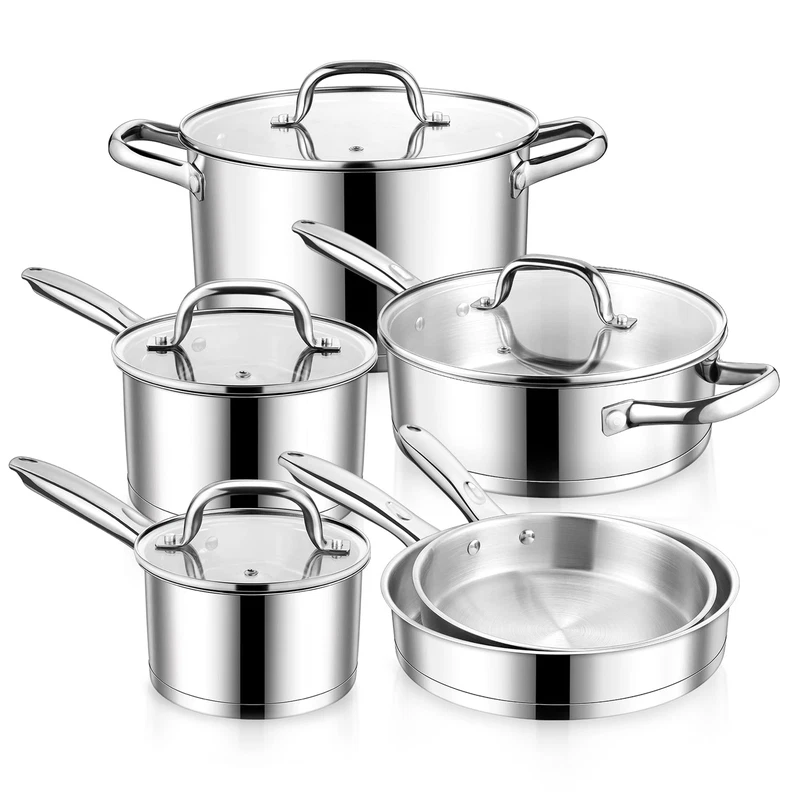 E-Far 10-Piece Stainless Steel Cookware Set Induction Pots And Pans Set Tri-Ply
Opens in a new windo