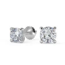 4.46 Ct Cushion Cut Stud Diamond Earrings VS2 D Screw Back Gold 14k