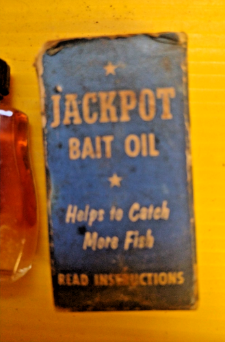 Vintage Jackpot Fishing Bait Lure Oil in Box with Paper Instruction - Picture 2 of 8