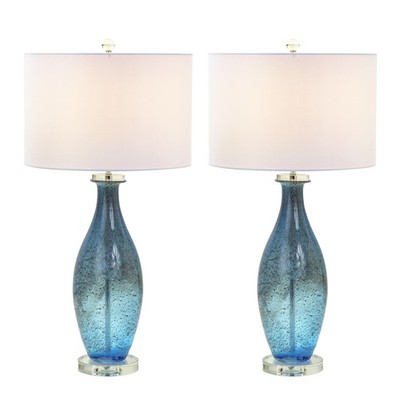 Lux Lighting Blue Tone Art Glass Lamps with a Dazzling Crystal Base (Set of 2)