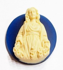 4 of 40x30mm Cream over Dark Blue Virgin Mary Madonna HUGE 3-D Cameos Cabochons