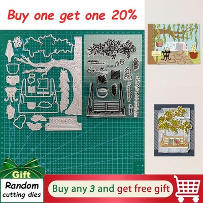 Gliding Garden Swing Cutting Dies&Stamps Sets,Scrapbooking Embossing Card Crafts