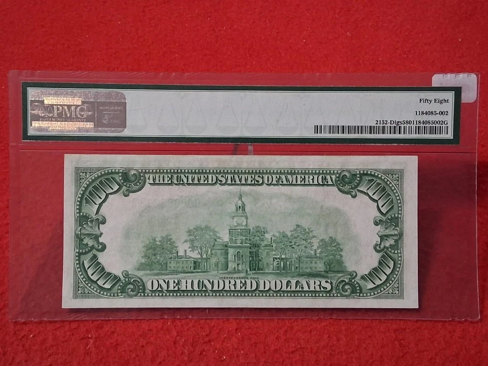 1934 $100 FEDERAL RESERVE NOTE Fr#2152-Dlgs LIGHT GREEN PMG 58 CH/AU #M-4996 - Image 2 of 2