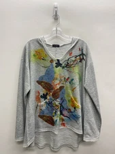 Inoah Size S Gray Multi Color Abstract Hooded Ladies Top