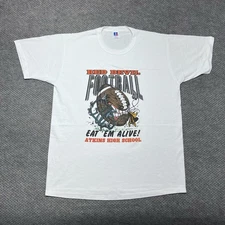 Vintage 90s Atkins High School Football Red Devil T-Shirt Large RARE MENS WHITE