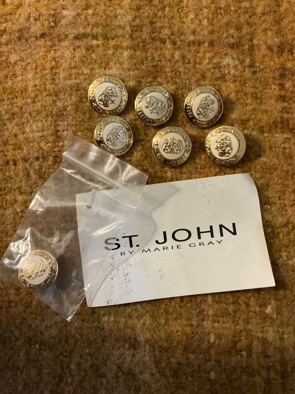 St. John by Marie Gray Gold Tone & White Enamel Logo Replacement Buttons Lot of 