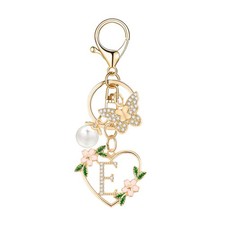 Gold Heart Initial Letter Keychain for with Butterfly Pendant Key chain Keyri...