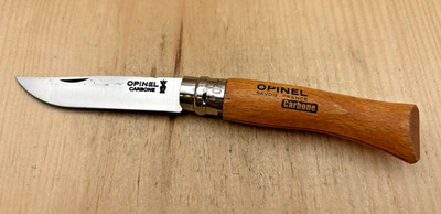 Opinel No. 7 Carbone - Carbon Steel Folding Pocket Knife, Beechwood Handle