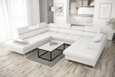 Corner Sofa Bed GALA MAX 1 - White Faux  LEATHER - Delivery to Scotland also  !