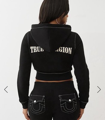True Religion Women's Big T Shrunken Zip Hoodie XL Black, NWT* | eBay
