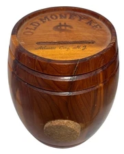 Vintage Wooden Barrel Shaped Old Money Keg Bank With Cork Stopper Atlantic City