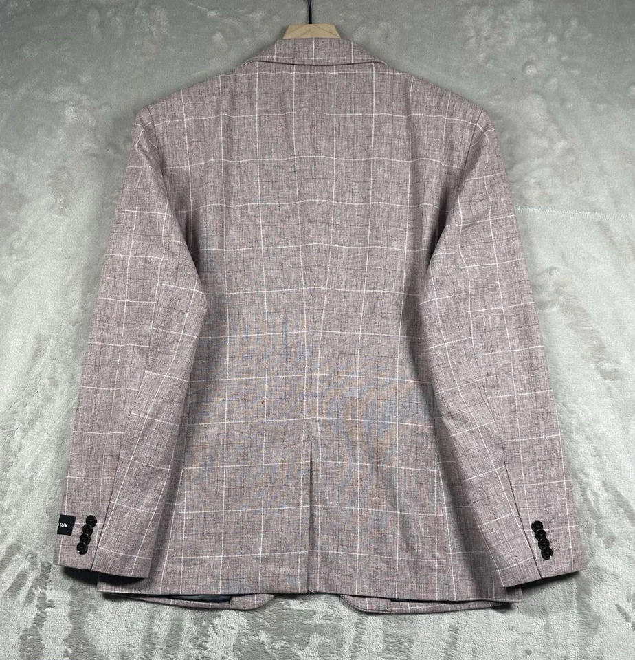 Express Linen Blend Sportcoat Blazer 2-Button Men’s 38S Extra Slim Plaid New - Image 2 of 4