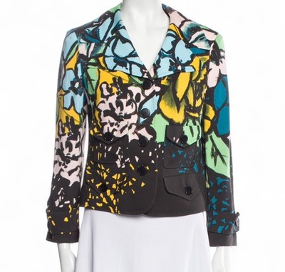 ESCADA Multi-Color Bane Aquarelle Floral 'Fantasy' Print Blazer Size 36