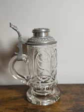 Vintage 1950s Bavarian German Beer Stein Crystal And Pewter Signed “GTHS”