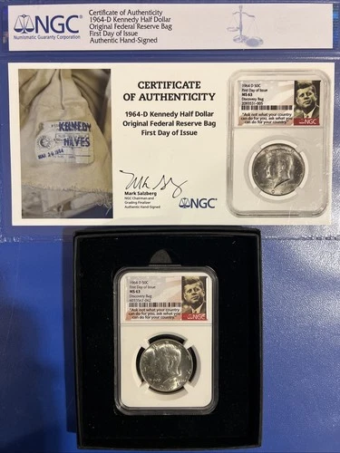 1964 D Kennedy Half Dollar - MS 63 NGC Choice BU Discovery Bag Signed COA