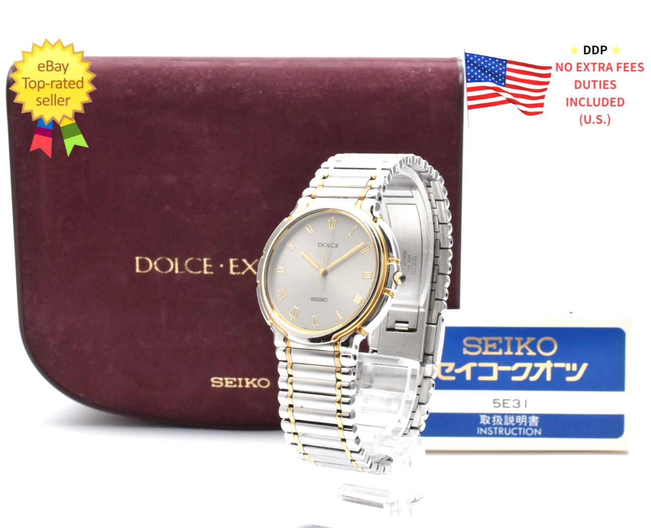 ▶Vintage [ N MINT ] Seiko Dolce 5E31-6C70 Two-Tone Round HAQ Qz Mens Watch JAPAN