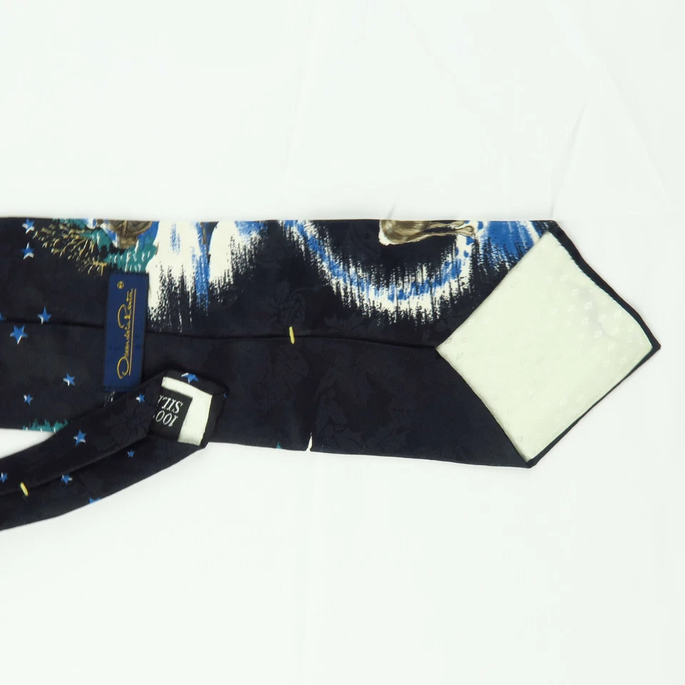 Corbata Oscar De La Renta Hombre Navidad Santa Reno Estrellas Seda Azul Foto 3 de 4