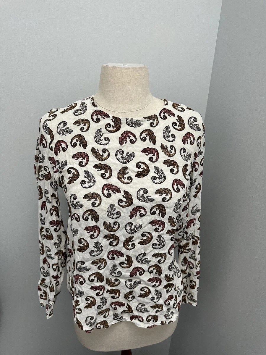 H M Chameleon Blouse Size US 8 Business Casual Dress Up Funky Print Lizard