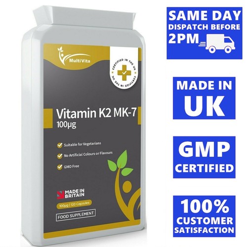 VITAMIN K2 MK7 100mcg 120 Capsules Vit K Vascular and Bone Health