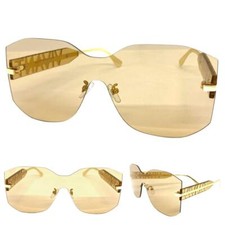 Oversized Modern Contemporary Wrap Shield SUNGLASSES Big Champagne Rimless Frame