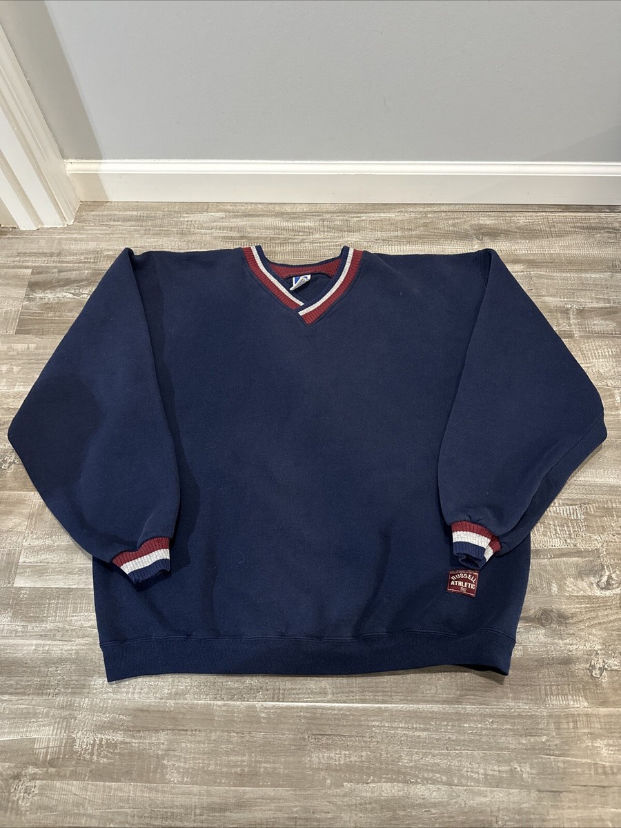 希少 russell 90s vintage sweatshirt サイズXL Vintage 90's Russell Athletic Men's Blue V Neck Sweatshirt