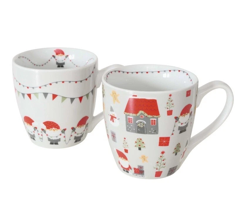 2 Stk JUMBO Kaffeetassen WICHTEL 480ml PORZELLAN weiss rot Tassen Wichteltassen