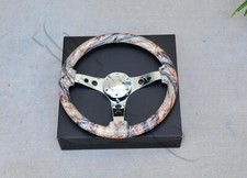 350mm 14 Dia Camo Mossy Oak Blades Wood Mirror Chrome Ss Spoke Steering Wheel