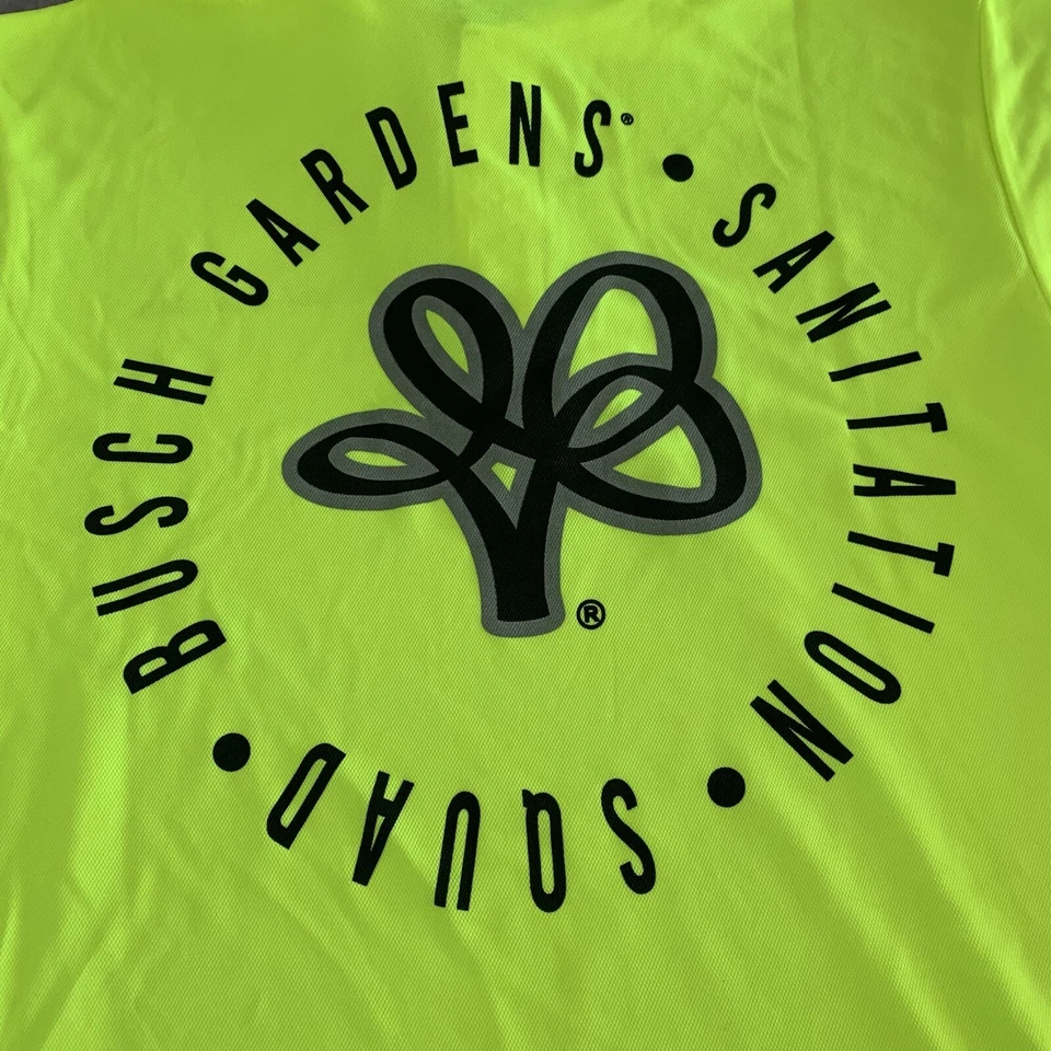 2 NWT Busch Gardens Sanitation Squad Polo Shirt Size M Neon Employee Janitor  - Image 4 of 4