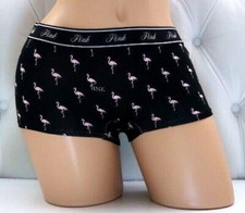 Victoria's Secret Pink Logo Waist Boyshort Panty Black Pink Flamingo M L XL NEW