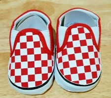 Meckior Red/White Plaid Fabric Unisex Infant Baby Loafer Shoes, Size 1 or 2