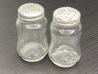 Hazel-Atlas Salt & Pepper Shakers 30s Vintage Molded Glass Zanesville OH Marked — photo 1