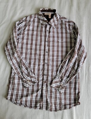 Roca Wear Shirt Pearl Snap Mens L Button Brown Plaid Embroidered Logo Hip Hop