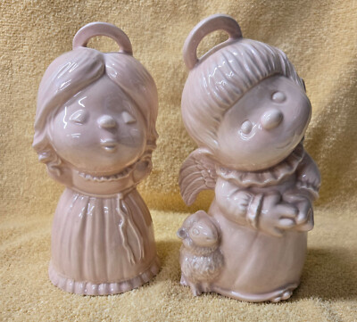 Vintage Slip Ceramic Mold Angelic Boy & Kissing Girl Angels w/Lamb & Halos Pink
