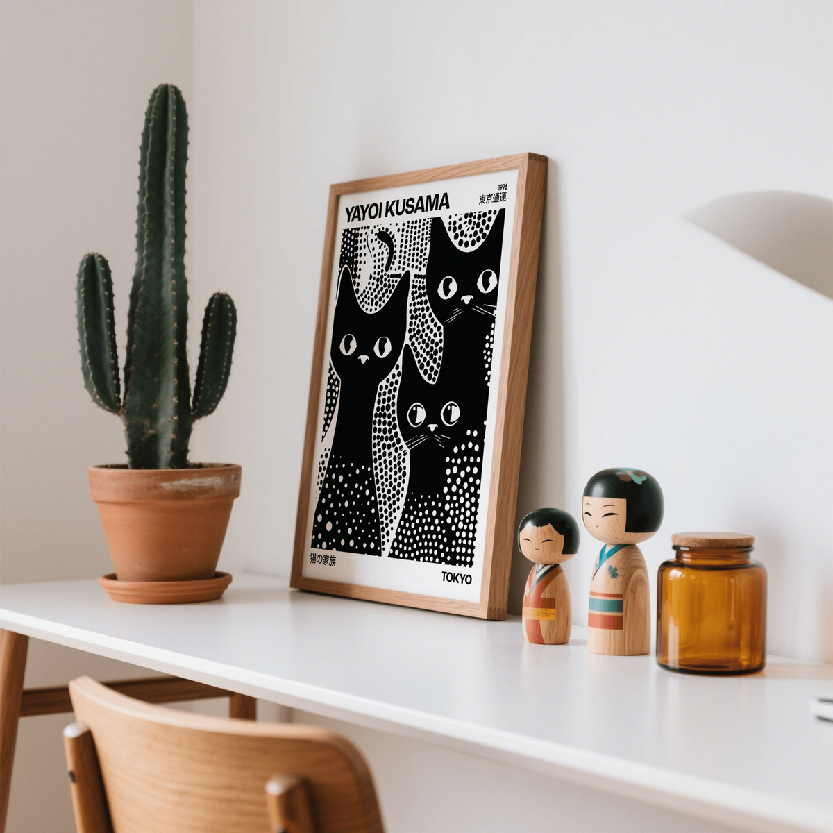 Impression Sur Toile Chat Noir Yayoi Kusama - 30,5 X 40,6 Cm - Déco Murale Chambre, Salon - Style Japonais Pois - Sans Cadre
