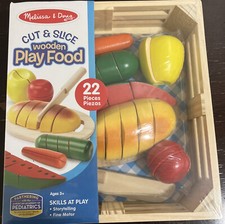 MELISSA AND DOUG CUT AND SLICE WOODEN PLAY FOOD, 22 PIECES