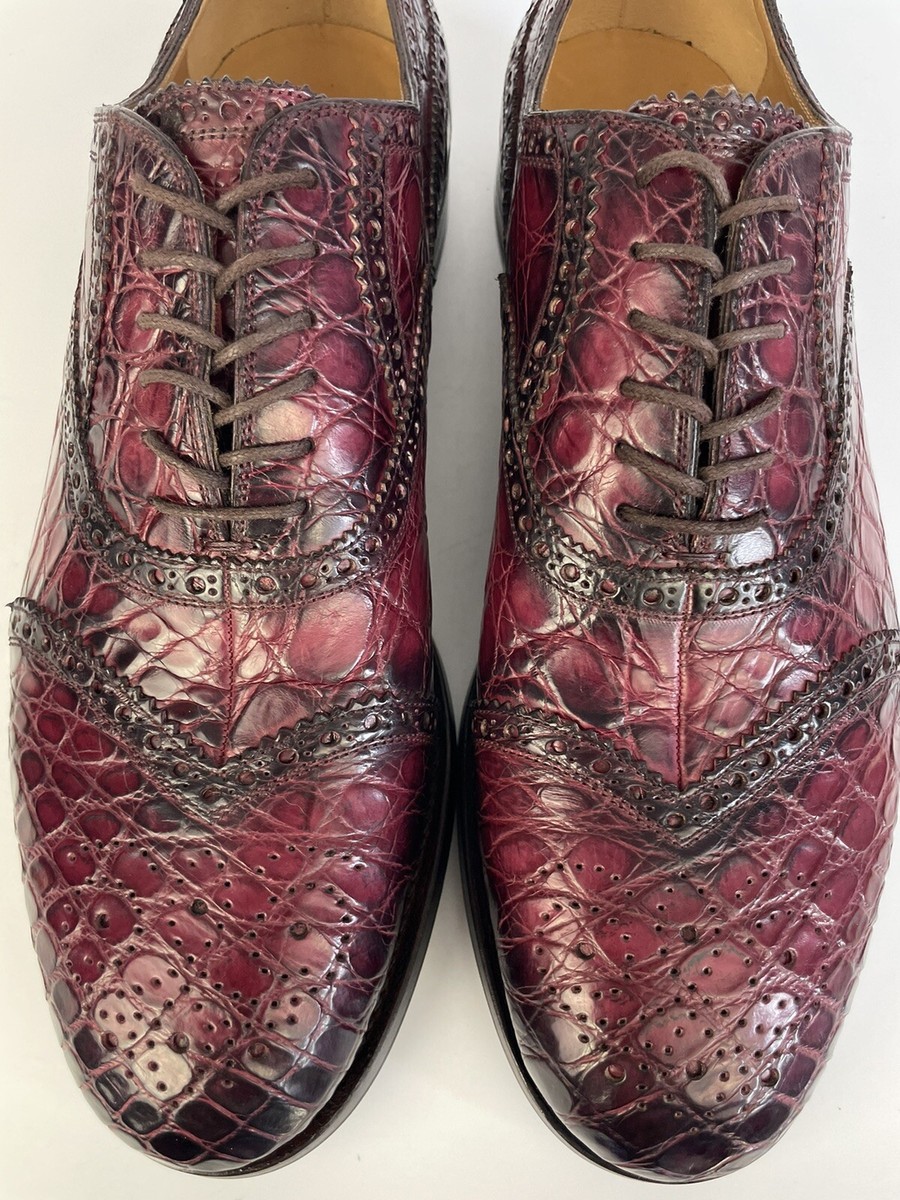 Gucci Red Crocodile Oxfords With Brogue Details Men's Size Gucci Red Crocodile Oxfords With Brogue Details Men's Size